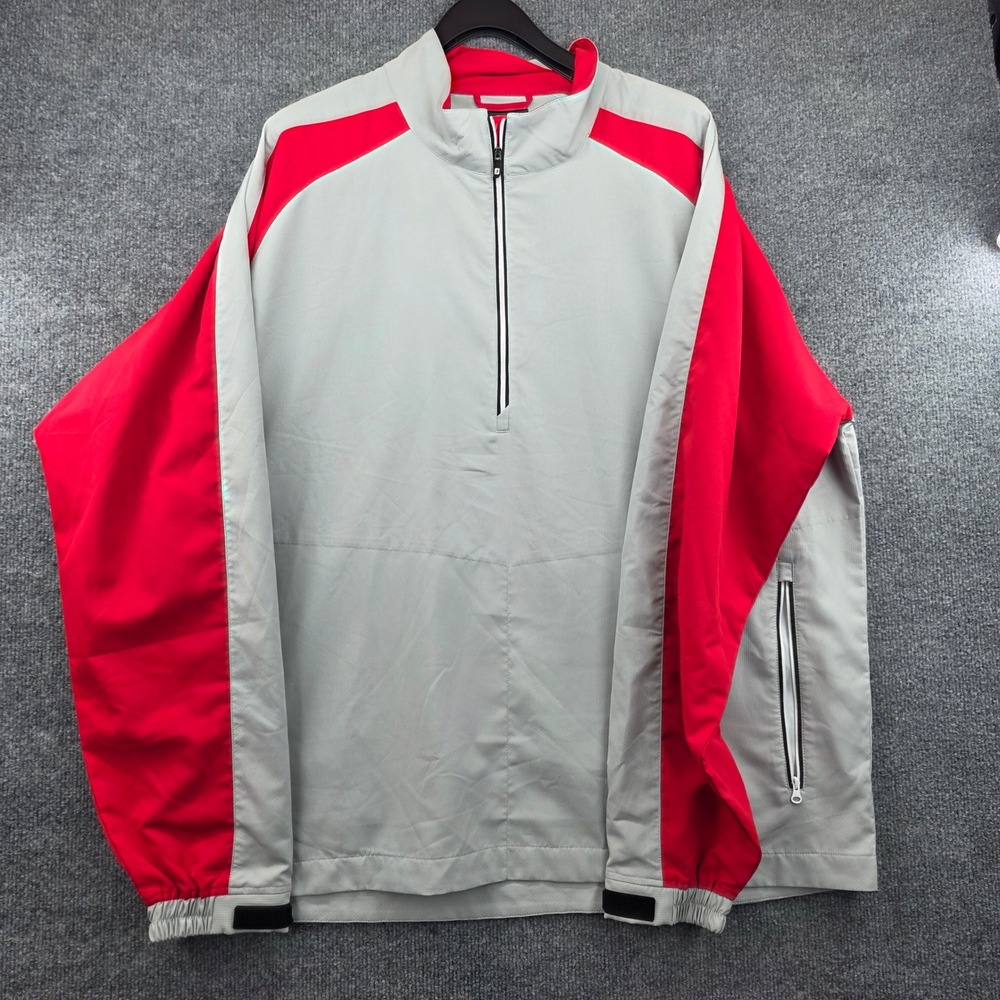 FootJoy Mens 2XL Gray Red 1/4 Zip Golf Windbreaker Jacket CA28544 Mock Neck